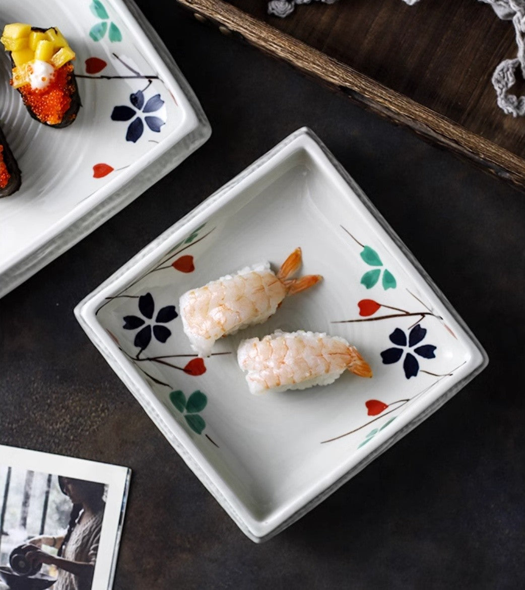 Square Ceramic Sushi Plate - Hand-Painted Finish