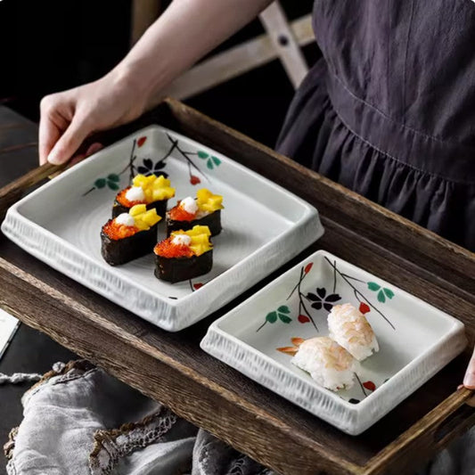 Square Ceramic Sushi Plate - Hand-Painted Finish