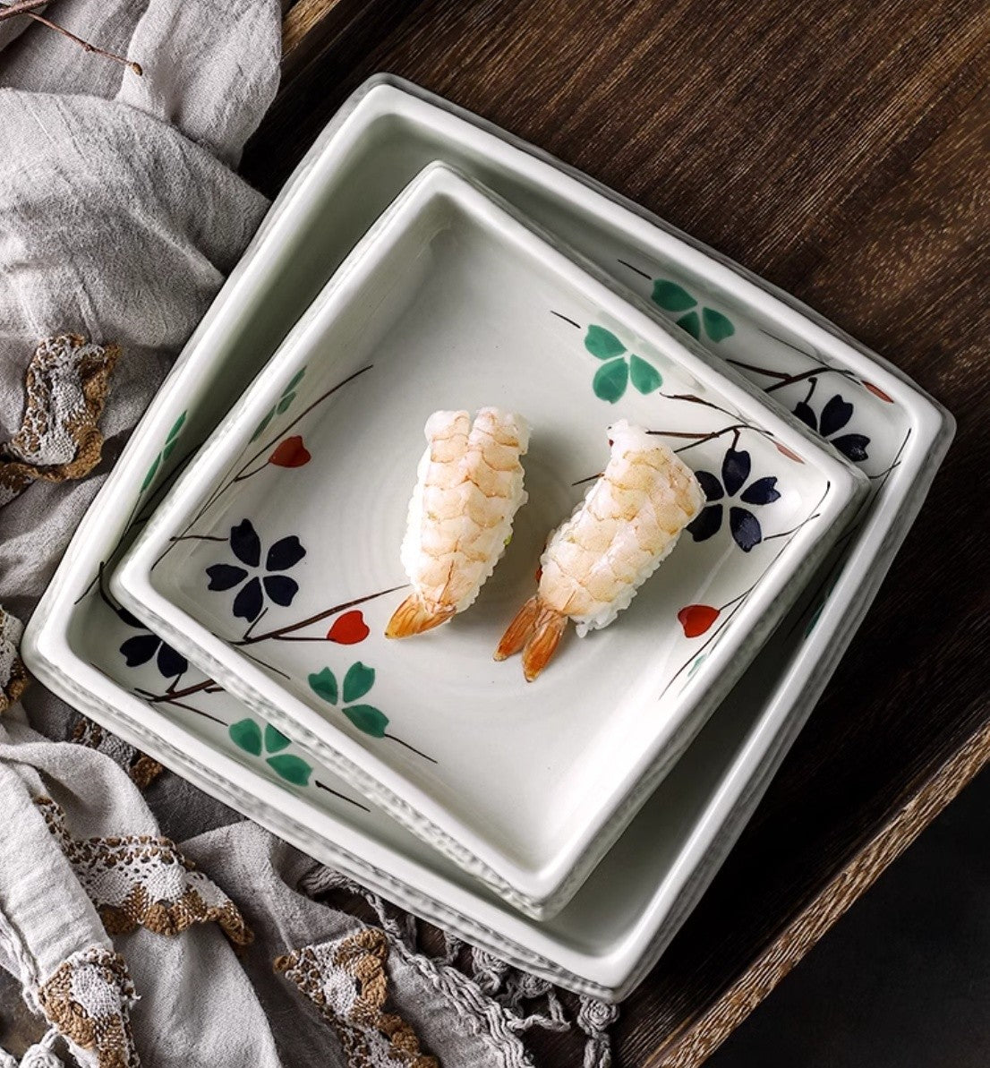 Square Ceramic Sushi Plate - Hand-Painted Finish