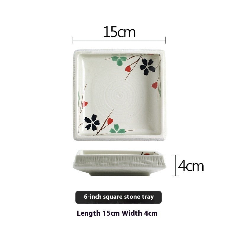 Square Ceramic Sushi Plate - Hand-Painted Finish
