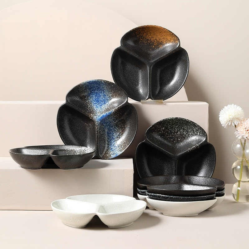 Three-Section Ceramic Plate - Japanese-Style Design