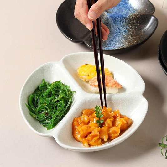 Three-Section Ceramic Plate - Japanese-Style Design