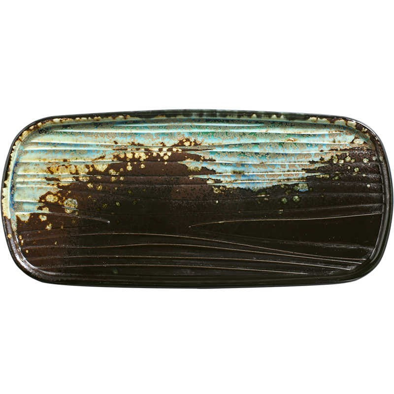 Rectangular Ceramic Sushi Platter - Wood-Grain Glaze