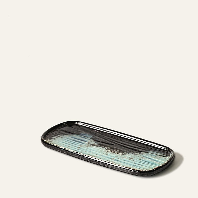 Rectangular Ceramic Sushi Platter - Wood-Grain Glaze