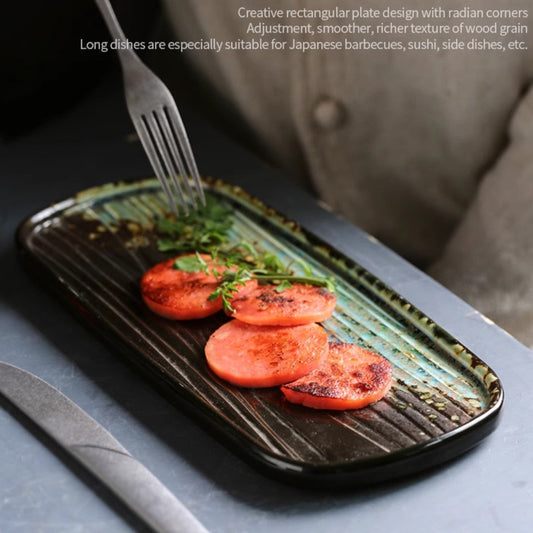 Rectangular Ceramic Sushi Platter - Wood-Grain Glaze